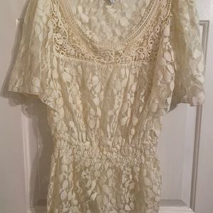 Sheer lace top with gathered waist